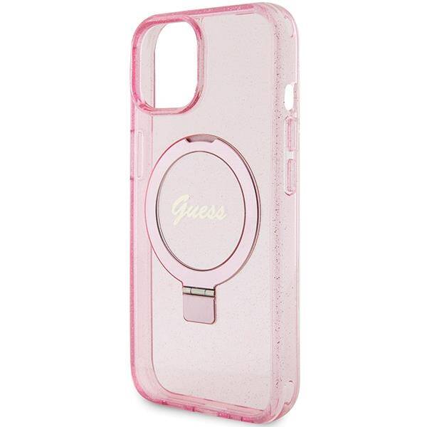 GUESS GUHMP15SHRSGSP hardcase Ring Stand Script Glitter MagSafe Case Pink for iPhone 15 / 14 / 13