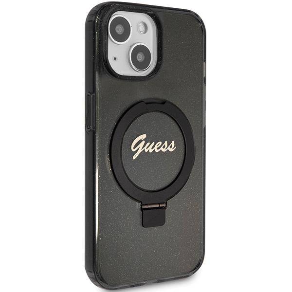 GUESS GUHMP15MHRSGSK hardcase Ring Stand Script Glitter MagSafe Case Black for iPhone 15 Plus