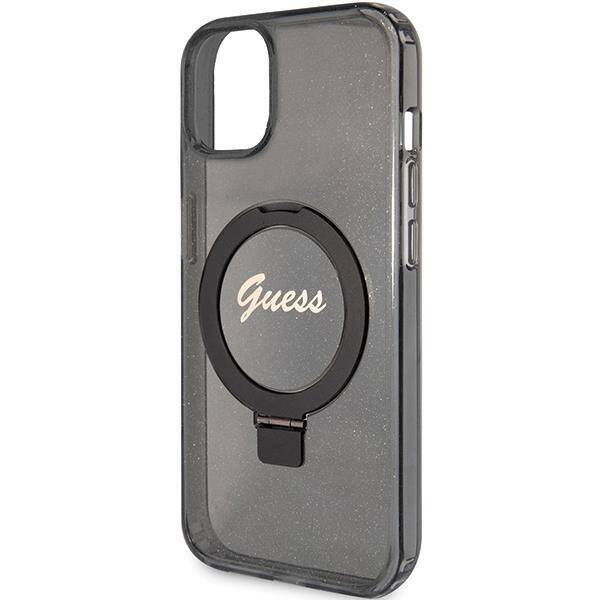 GUESS GUHMP15MHRSGSK hardcase Ring Stand Script Glitter MagSafe Case Black for iPhone 15 Plus
