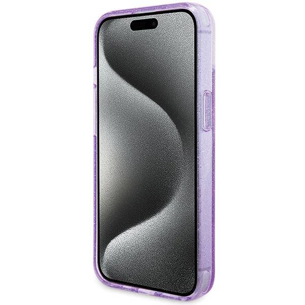 Guess GUHMP15MHRSGSU hardcase Ring Stand Script Glitter Purple MagSafe Case for iPhone 15 Plus