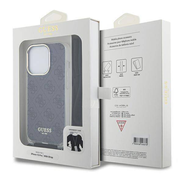GUESS HC CROSSBODY CORD 4G Print Black iPhone 15 Pro