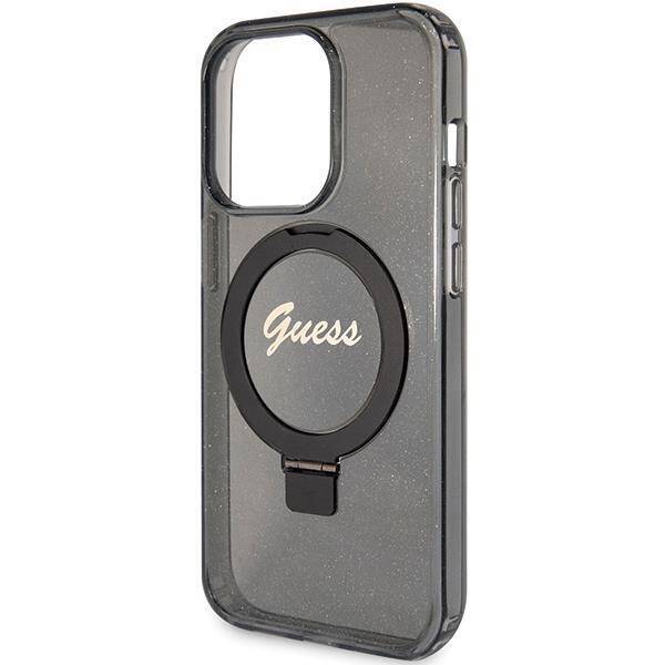 GUESS GUHMP15LHRSGSK hardcase Ring Stand Script Glitter MagSafe Case Black for iPhone 15 Pro
