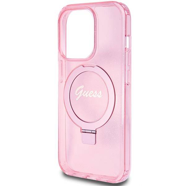 GUESS GUHMP15LHRSGSP hardcase Ring Stand Script Glitter MagSafe Case Pink for iPhone 15 Pro