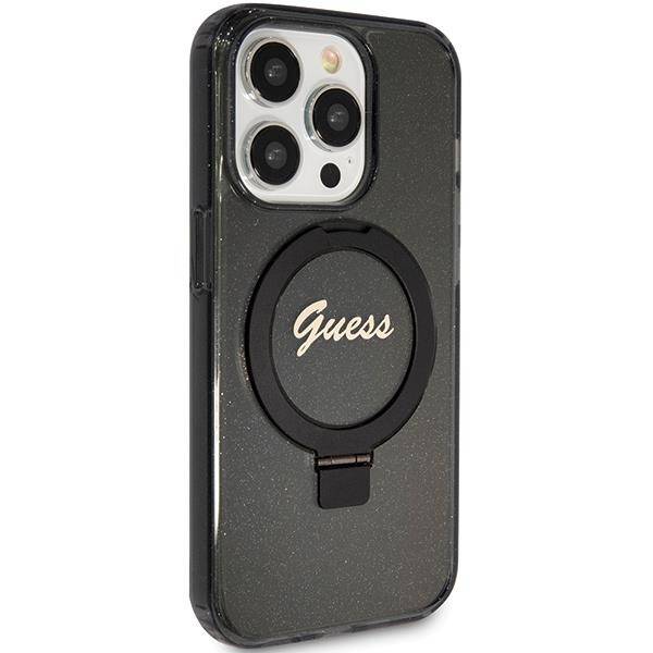 GUESS GUHMP15XHRSGSK hardcase Ring Stand Script Glitter MagSafe Case Black for iPhone 15 Pro Max