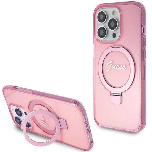 GUESS GUHMP15XHRSGSP hardcase Ring Stand Script Glitter MagSafe Case Pink for iPhone 15 Pro Max