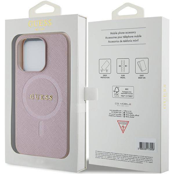 GUESS HC PU SAFFIANO MAGSAFE Hardcase PINK iPhone 15 PRO
