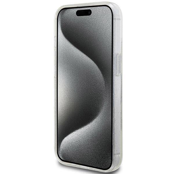 Guess GUHMP15SHRSGSD hardcase Ring Stand Script Glitter Transparent MagSafe Case for iPhone 15 / 14 / 13