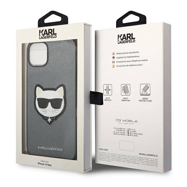 Karl Lagerfeld KLHCP14MSAPCHG iPhone 14 Plus hardcase silver Saffiano Choupette Head Patch