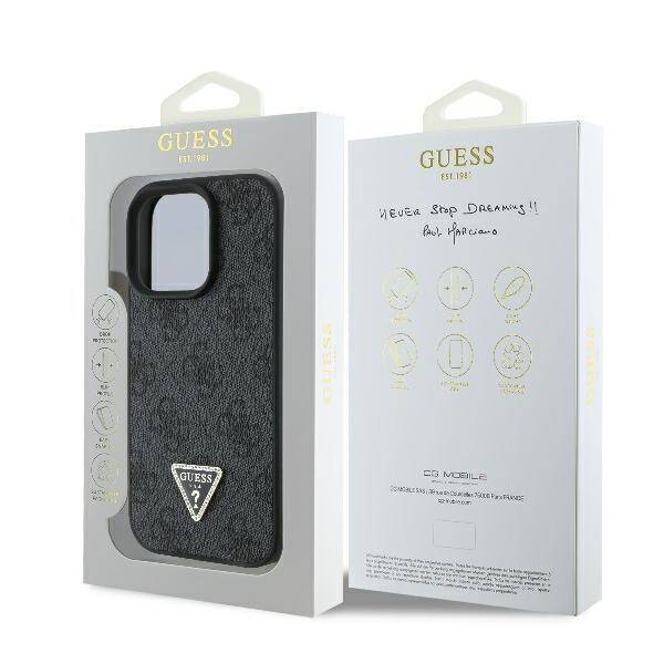 Guess GUHCP16XP4TDPK Hardcase PU Leather 4G Triangle Strass Black iPhone 16 Pro Max