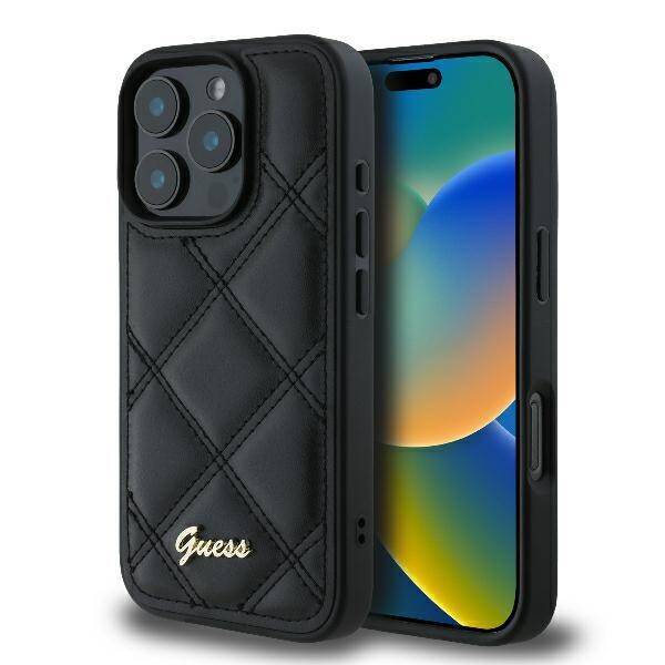 Guess GUHCP16XPSQSQSK Hardcase PU Quilted Metal Logo Black iPhone 16 Pro Max