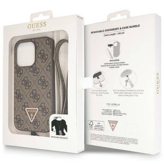 GUESS HC PU LEATHER METAL LOGO STRASS CROSSBODY BROWN iPhone 14 Pro