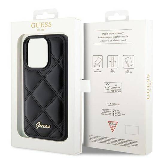 GUESS GUHCP15LPSQSQSK HC PU QUILTED METAL LOGO BLACK iPhone 15 PRO