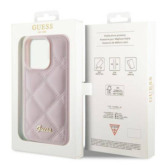 GUESS HC PU QUILTED METAL LOGO PINK iPhone 15 PRO