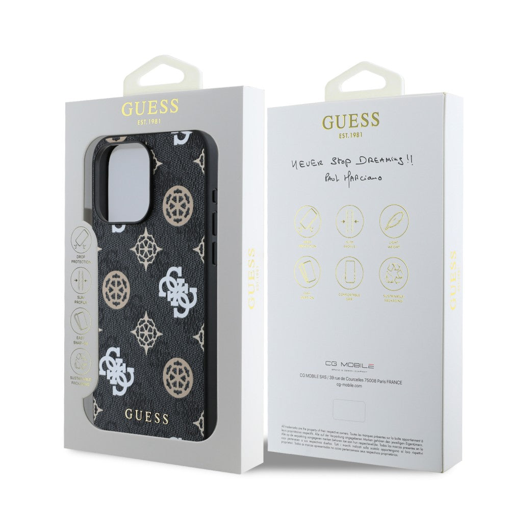 Guess GUHMP15LP4PWPK iPhone 15 Pro Hardcase PU Peony on 4G Background Black MagSafe