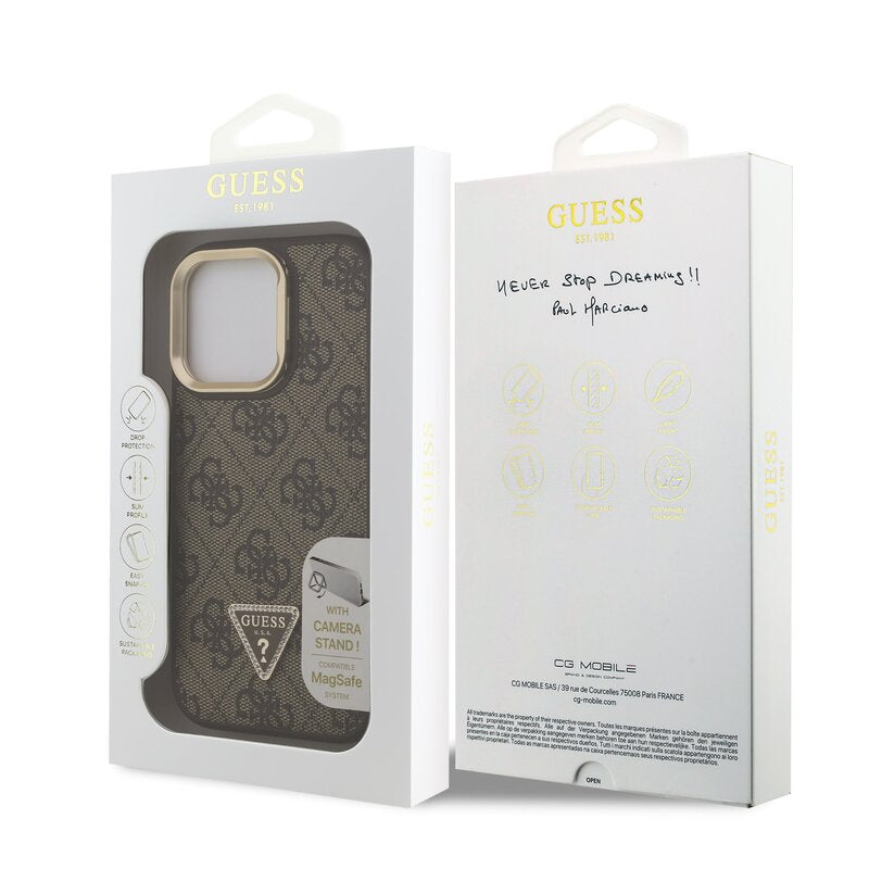 Guess GUHMP15LPCS4GPTW PU W/Trianglel Logo & Stand Camera for iPhone 15 Pro Brown