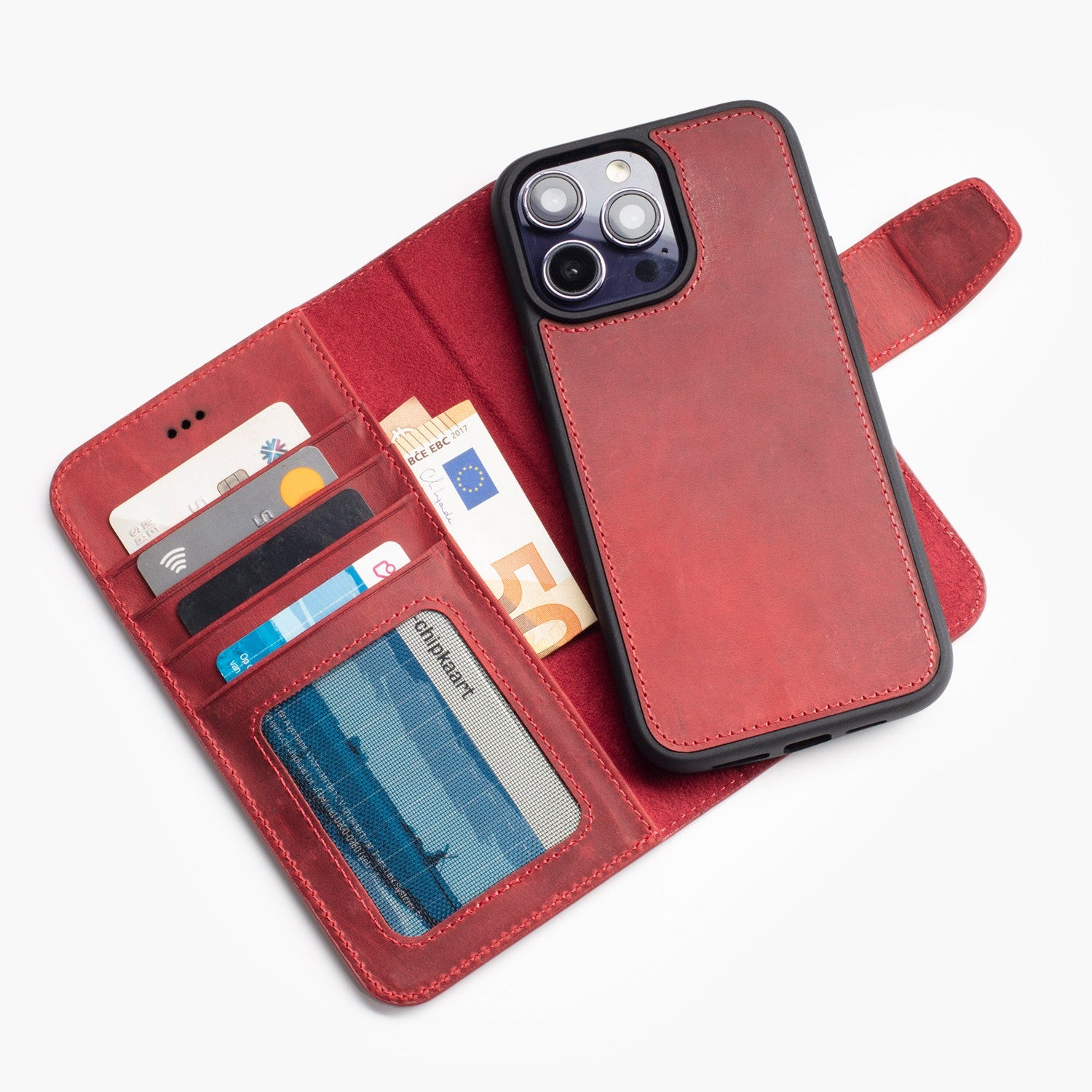 Wachikopa leather Magic Book Case 2 in 1 for iPhone 13 / 14 / 15 Red
