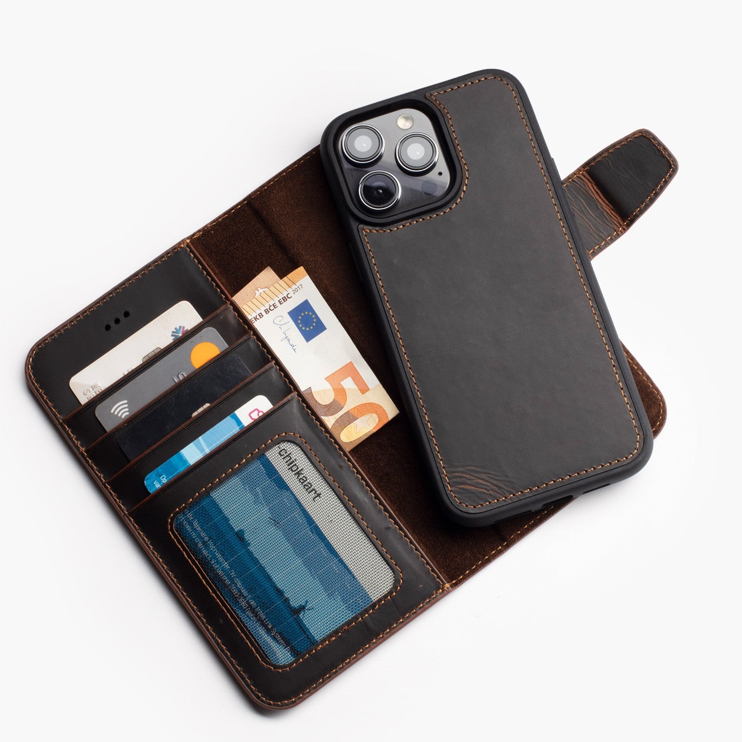 Wachikopa leather Magic Book Case 2 in 1 for iPhone 12 Pro Max Dark Brown