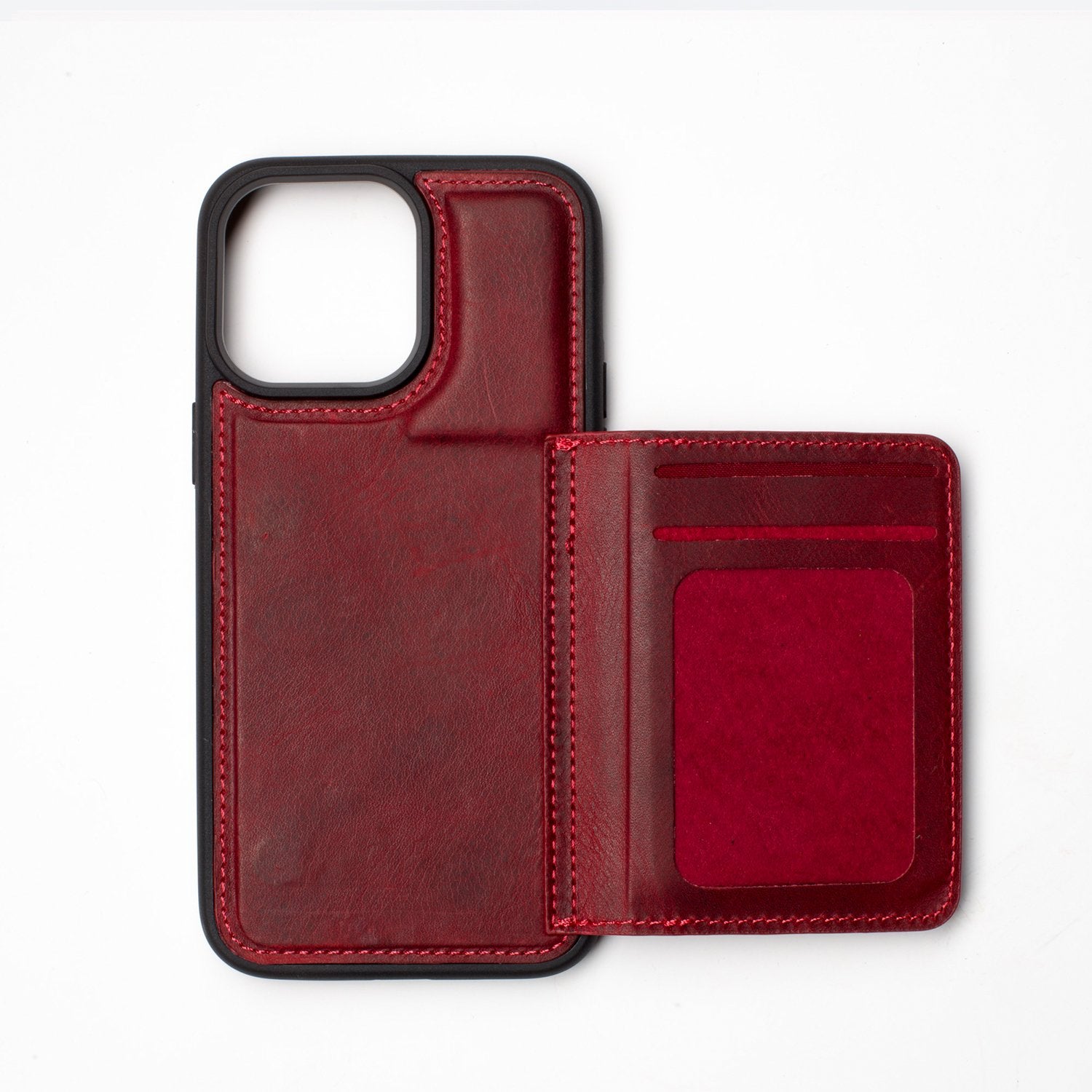 Wachikopa Genuine Leather Back Cover With Stand iPhone Case iPhone 15 Pro Max Red