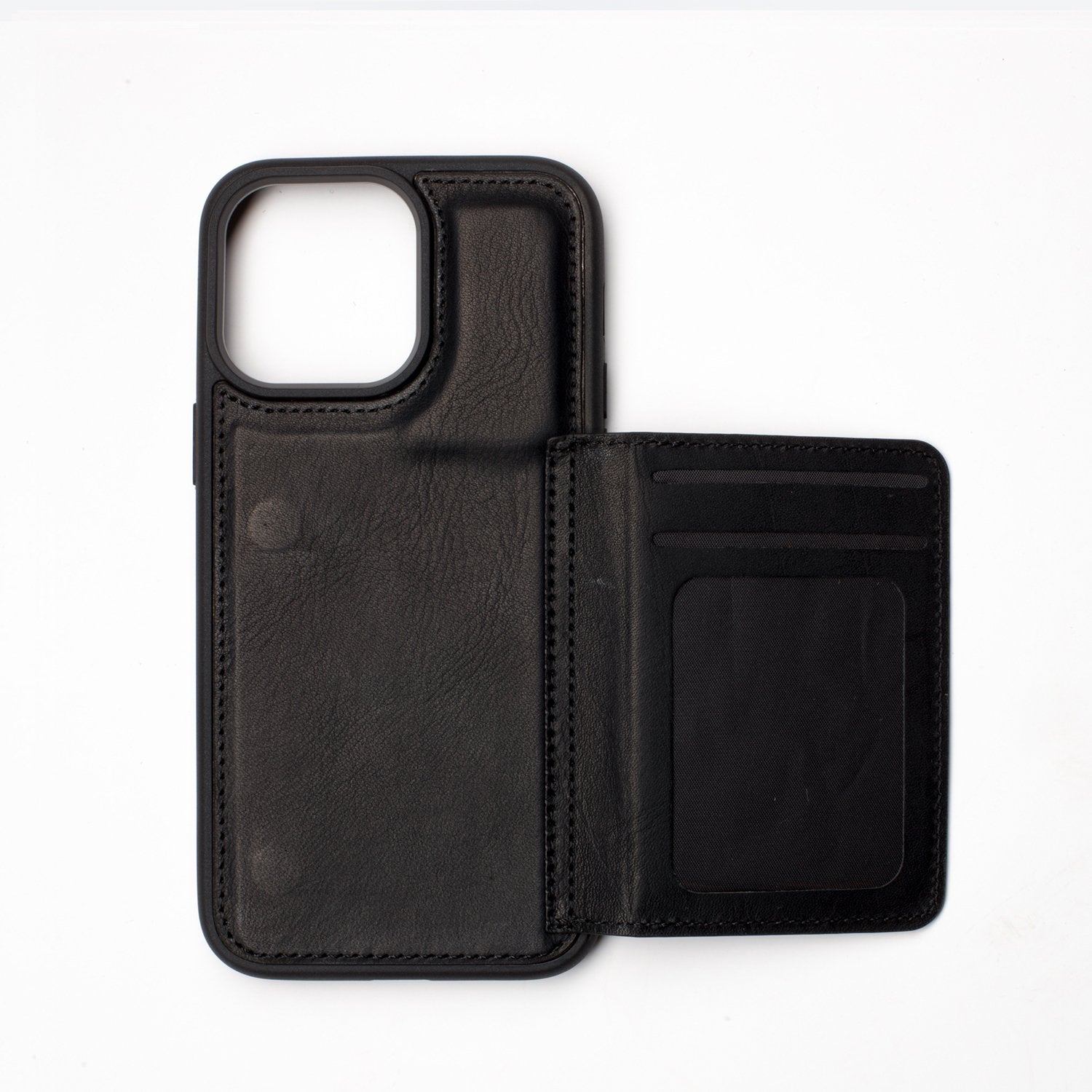 Wachikopa Genuine Leather Back Cover With Stand iPhone Case iPhone 15 Pro Max Black