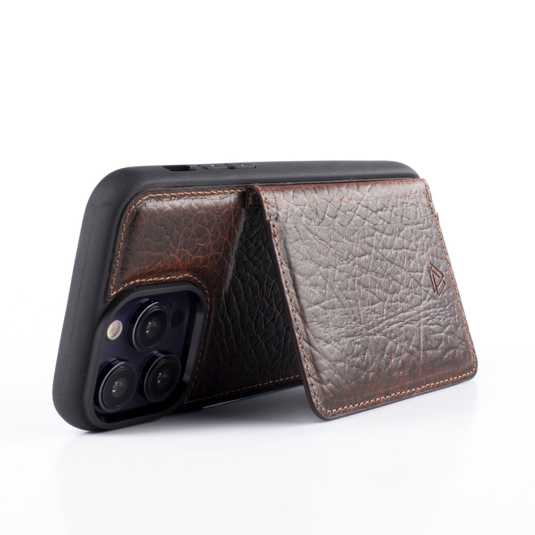 Wachikopa Genuine Leather Back Cover With Stand iPhone Case iPhone 15 Pro Dark Brown