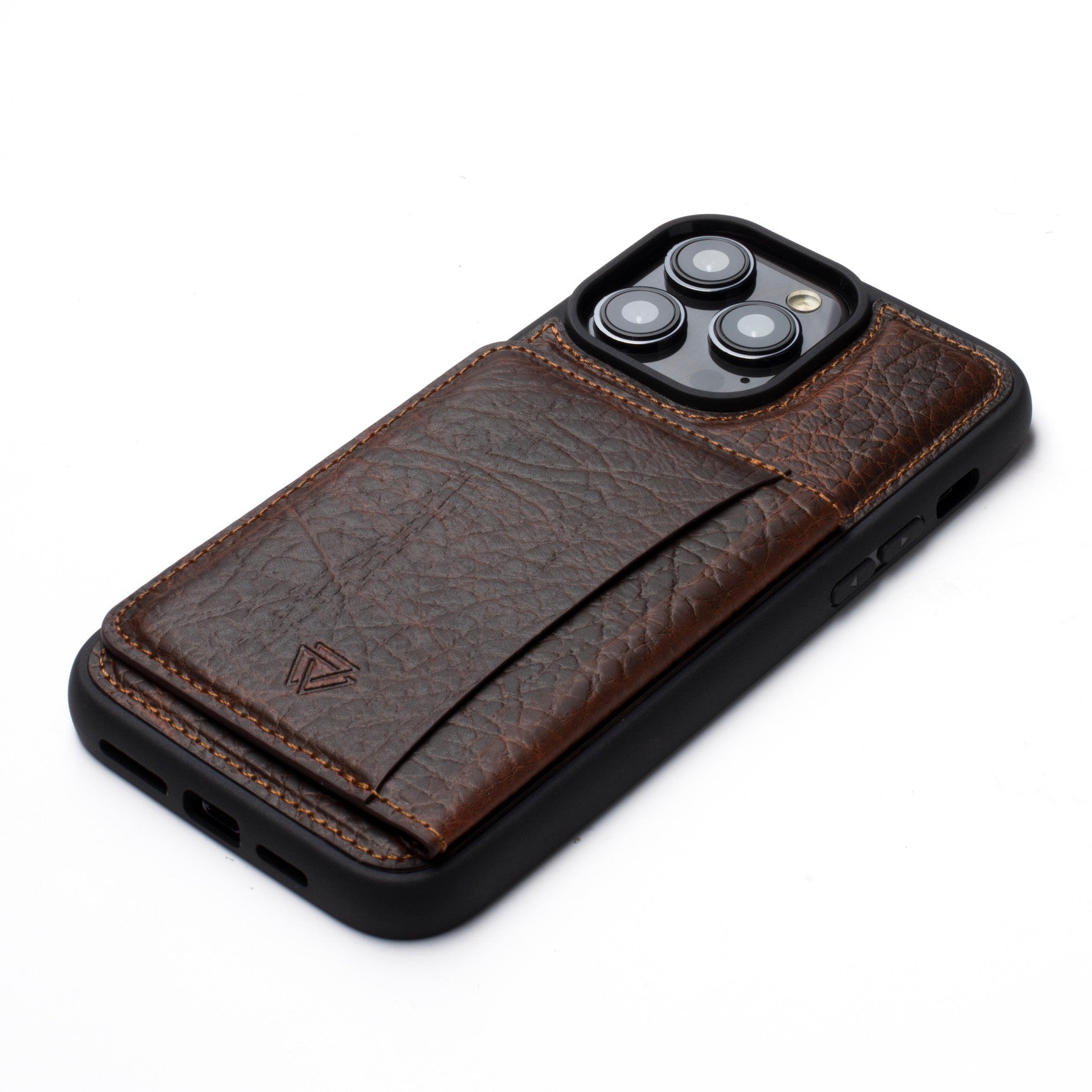 Wachikopa Genuine Leather Back Cover With Stand iPhone Case iPhone 15 Pro Dark Brown