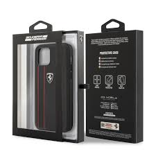 Ferrari FEODIHCP12SBK iPhone 12 mini black Off Track Genuine Leather Hard Case with Contrasted Stitched and Embossed Lines