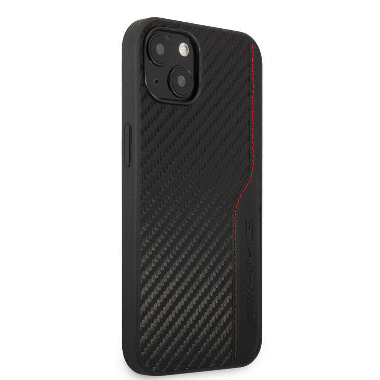 Mercedes AMG iPhone 13 Mini Hardcase Backcover - Carbon - Red Stitching - Black
