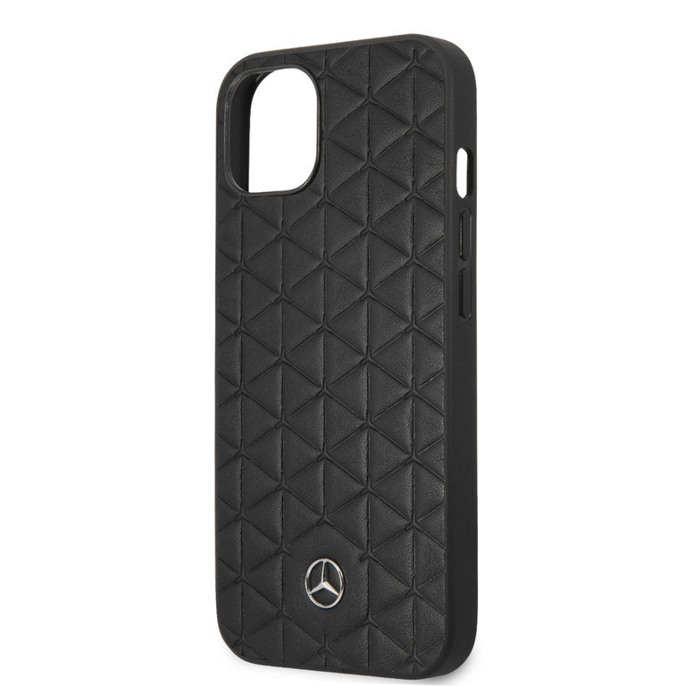 Mercedes-Benz Hardcase iPhone 13 Mini - Real Leather - Mini Stars & Lines - Black