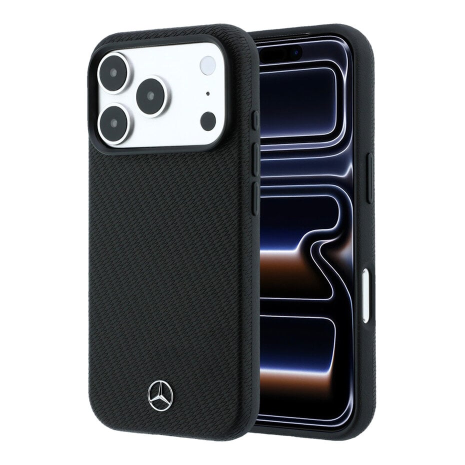 Mercedes MEHMP18X25PFWWPK Leather Semi Wrap Wood Effect MagSafe Case for iPhone 18 Pro Max / 17 Pro Max Black