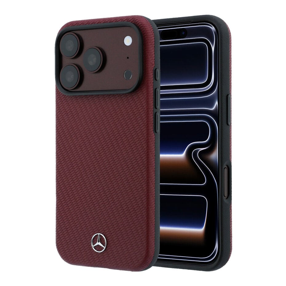 Mercedes MEHMP18X25PFWWPR Leather Semi Wrap Wood Effect MagSafe Case for iPhone 18 Pro Max / 17 Pro Maxburgundy