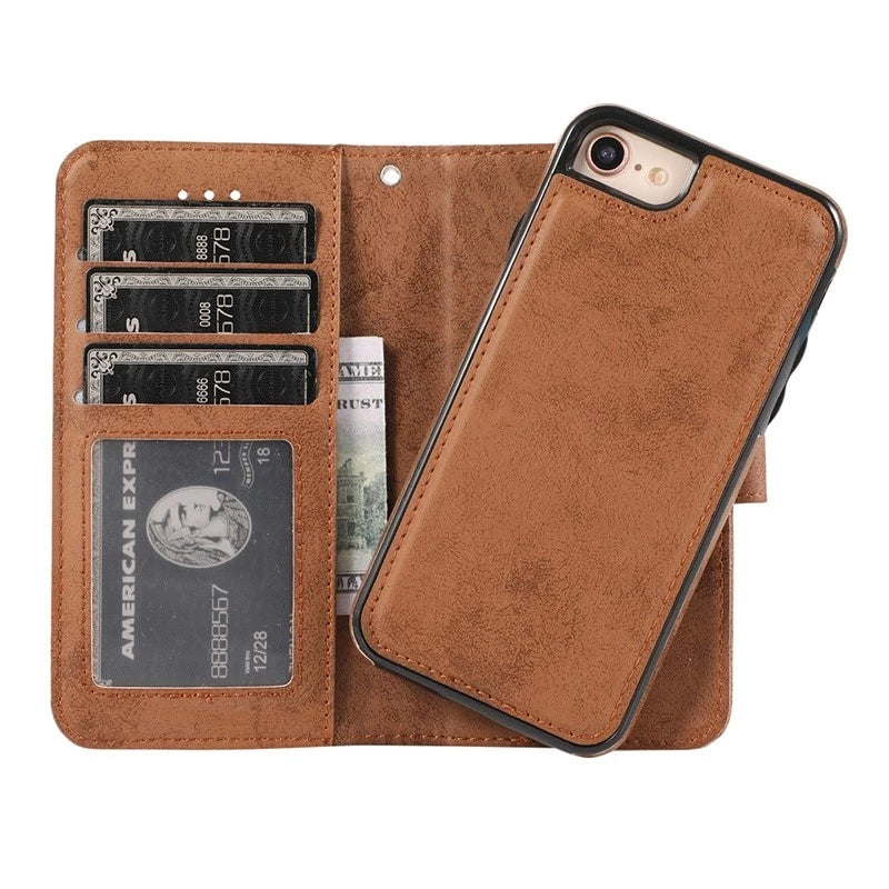 Wachikopa leather Magic Book Case 2 in 1 for iPhone SE (2022 / 2020)/8/7 Dark Brown