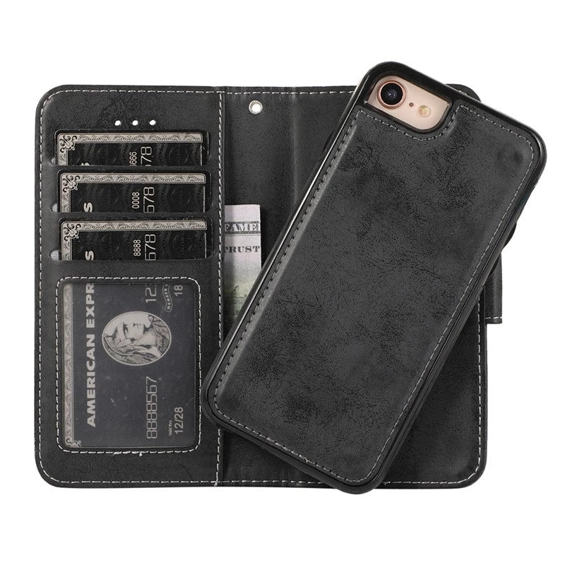 Wachikopa leather Magic Book Case 2 in 1 for iPhone SE (2022 / 2020)/8/7 Black