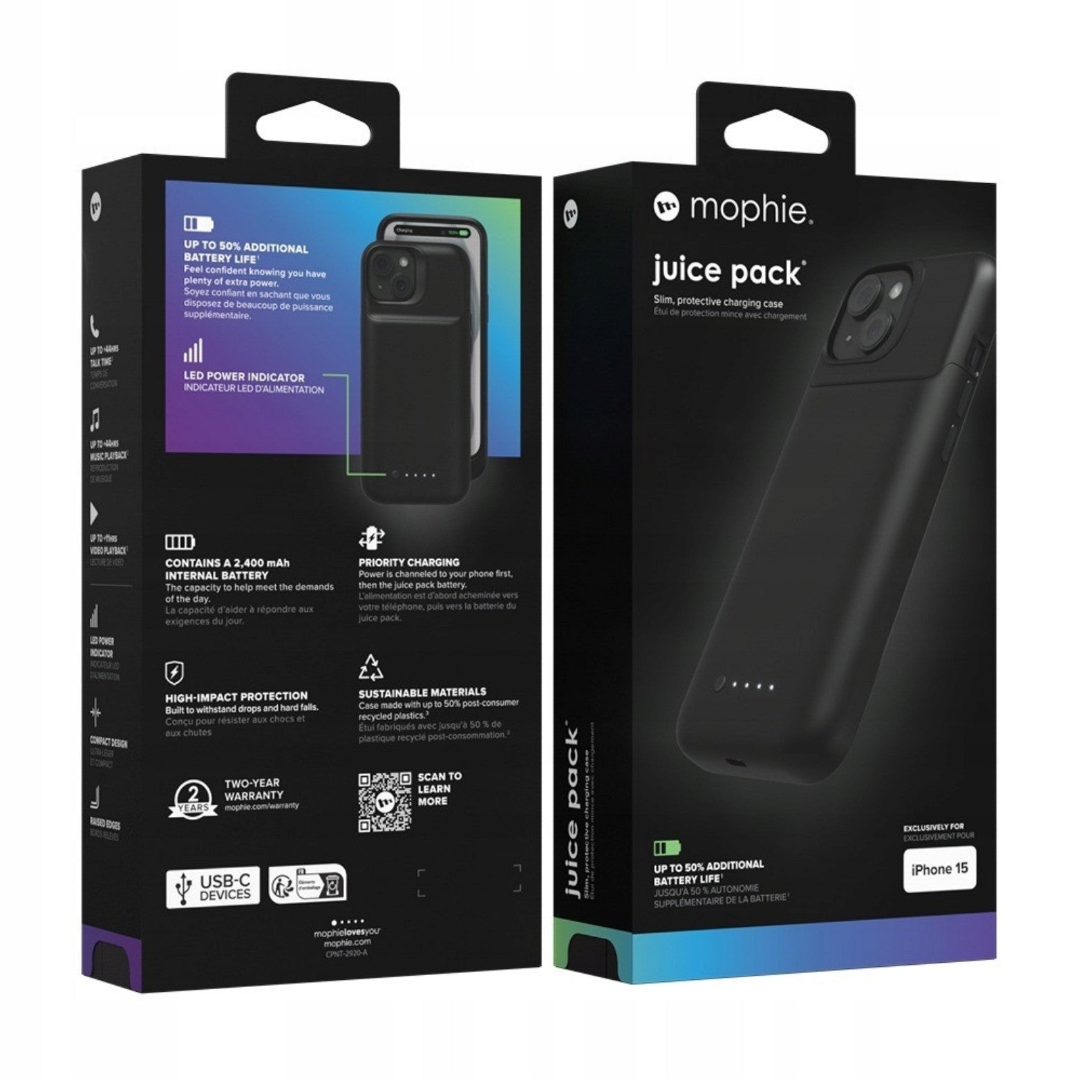 mophie Juice Pack Power Bank Case with +50% Extra Battery Life for iPhone 15