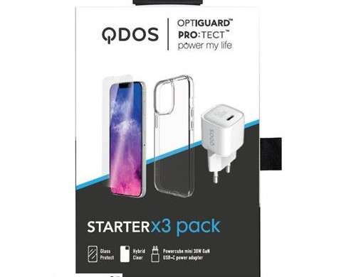 QDOS Starter Pack iPhone 13 Pro Max Charger Type-C 30W -  Transparent Case - 9H Glass
