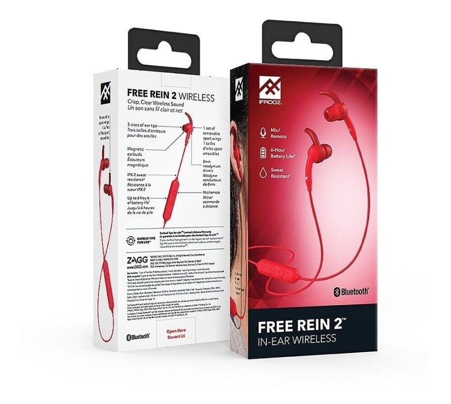iFrogz Free Rein 2 Bluetooth Wireless Headphones Red Sweat Resistant