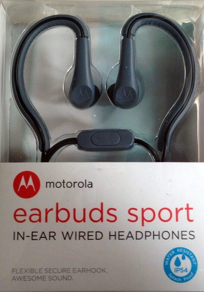 Genuine Motorola Sport Earbuds SH008 Flexible Earhook IP54 Water Resistance Grey