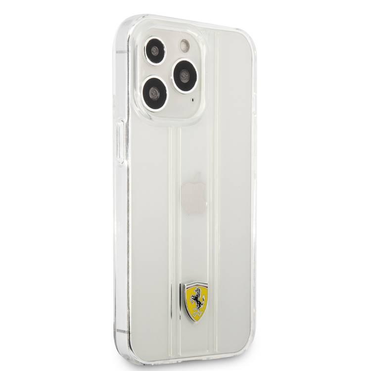 Ferrari FES3SHCP13LTR iPhone 13 Pro Hrad Case PC/TPU Transparent Hard Case with 3D Line Contrasted Red Line