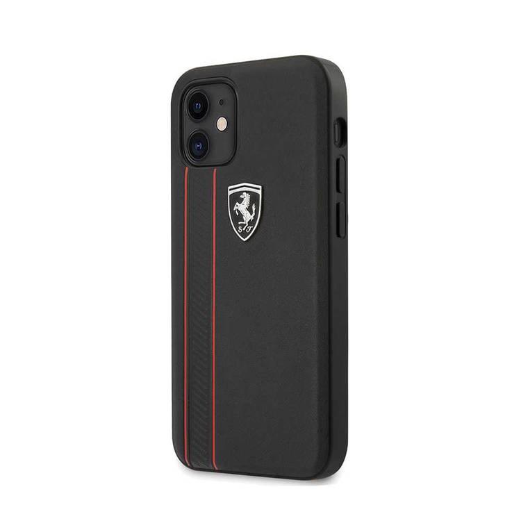 Ferrari FEODIHCP12SBK iPhone 12 mini black Off Track Genuine Leather Hard Case with Contrasted Stitched and Embossed Lines