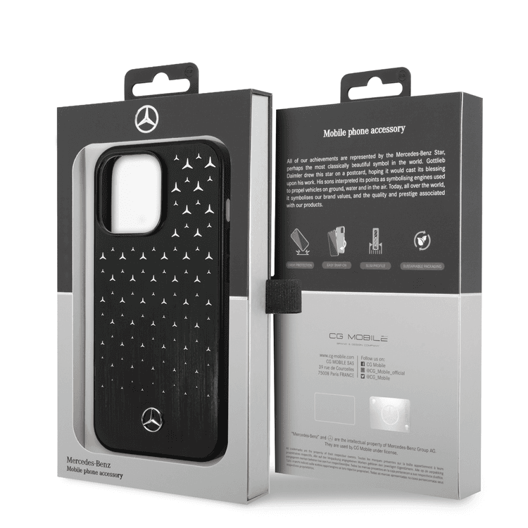 Mercedes MEHCP14L8MMVDK iPhone 14 Pro Aluminum Case with Star Pattern Bumper Protection Black