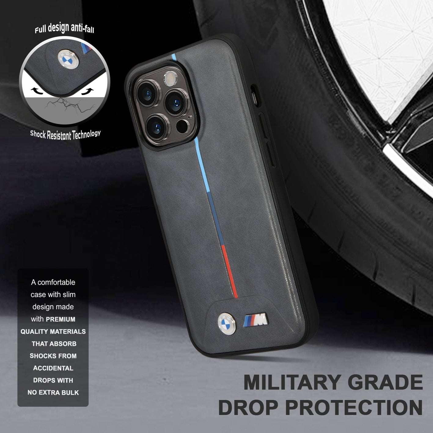 BMW BMHMP14L22PVTA iPhone 14 Pro Grey M Logo Hard case PU Quilted Tricolor Magsafe