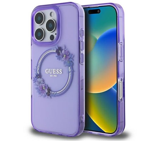 Guess Hardcase Magsafe Iml Flowers
 Wreath Purple iPhone 16 Pro