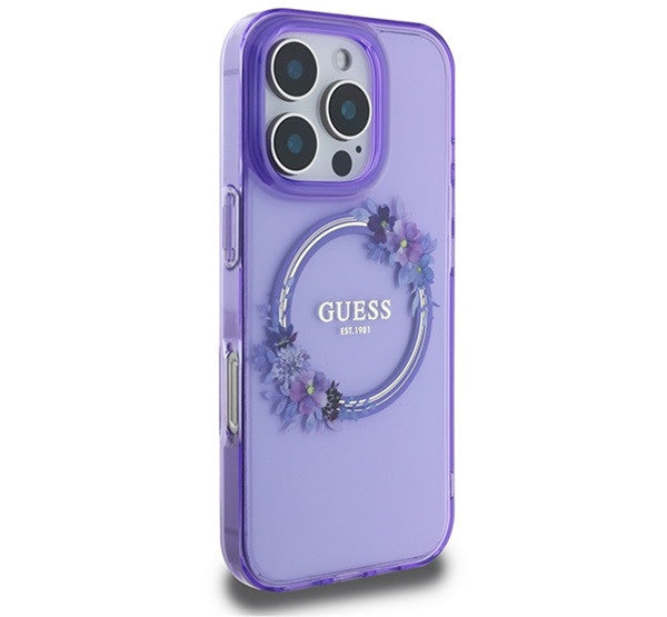 Guess Hardcase Magsafe Iml Flowers
 Wreath Purple iPhone 16 Pro