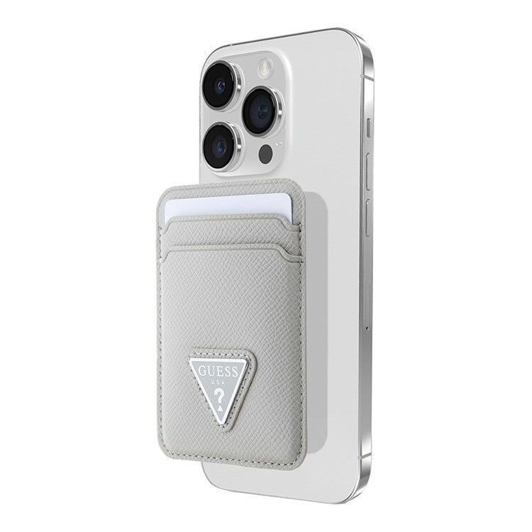 Guess magnetic Wallet Cardslot MagSafe PU Grained leather Triangle Metal logo Beige