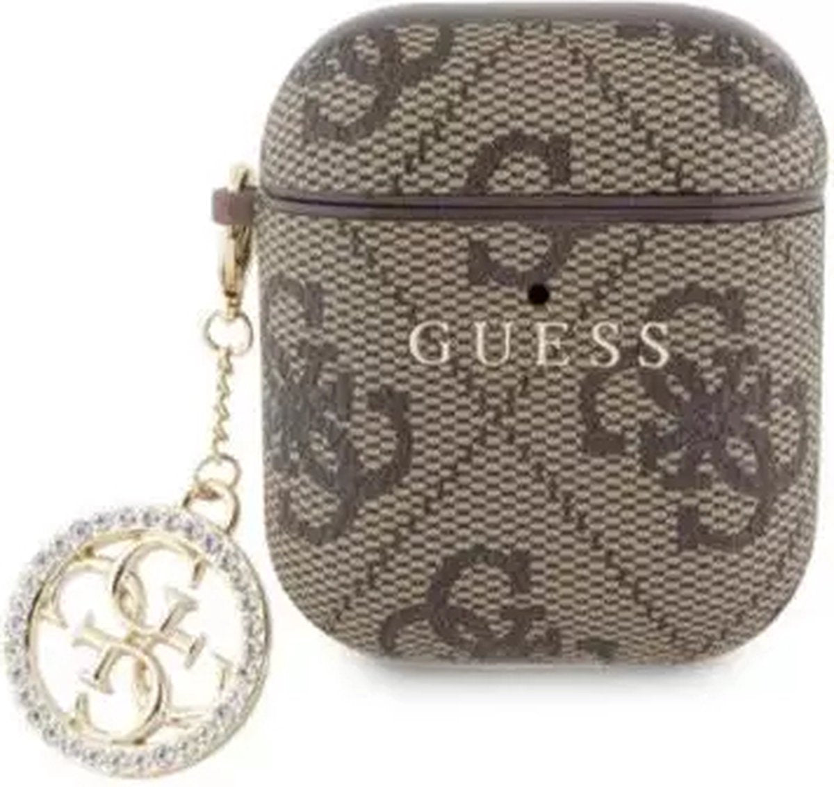 GUESS AIRPODS 1/2 PU 4G W/ STRASS CHARM BROWN