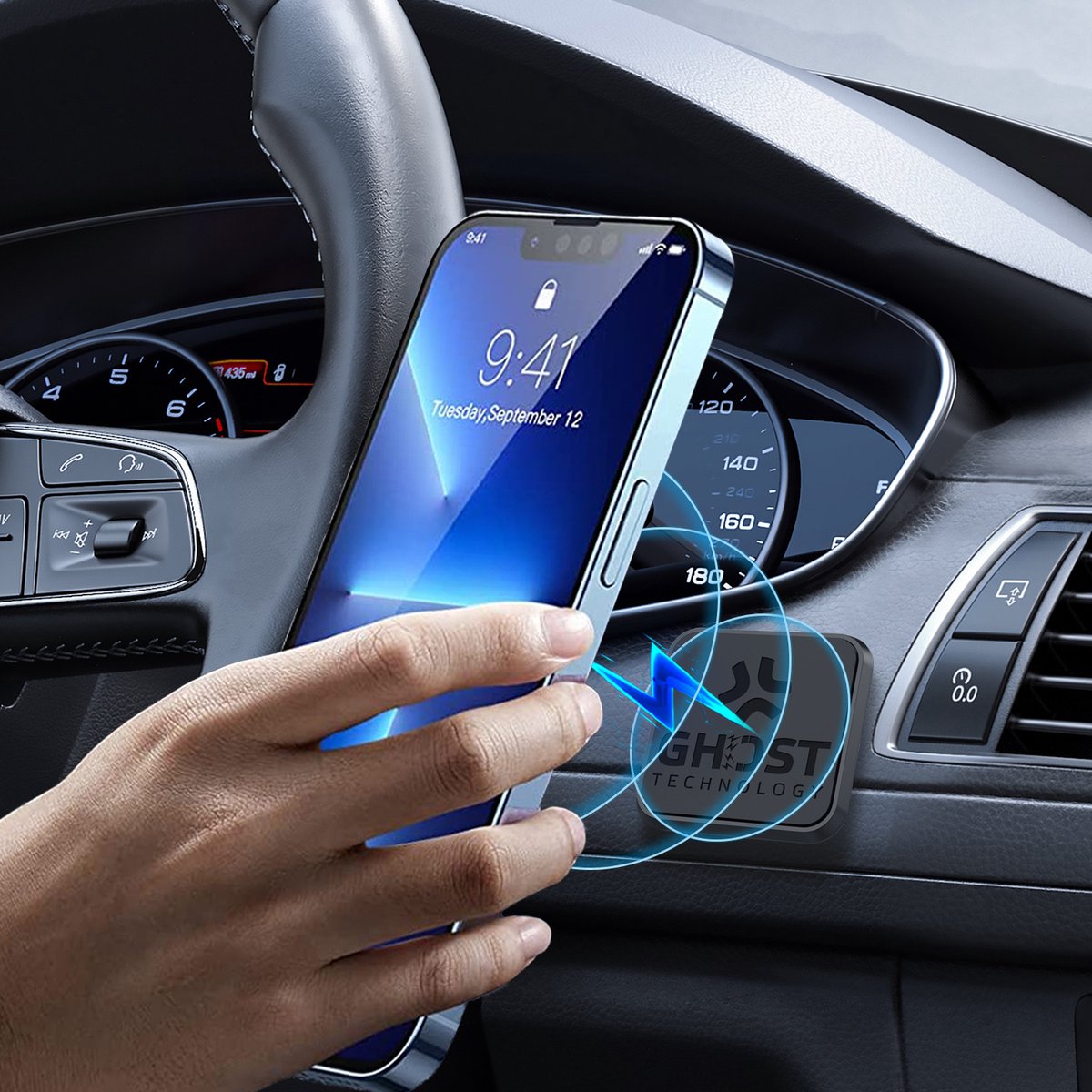 Celly GHOSTFIX Magnetische Autohouder Incl. 3 Extra Metalen Platen - Telefoonhouder Auto
