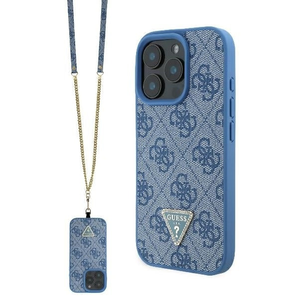 Guess GUHCP16SP4TDSCPB iPhone 16 blue hardcase Leather Metal Logo Strass Crossbody