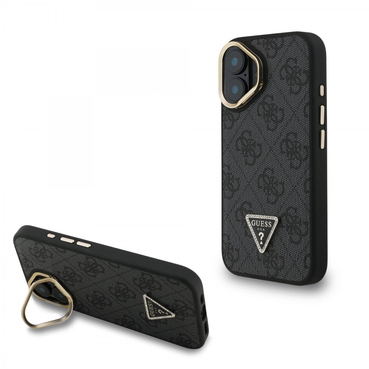 Guess GUHMP16SPCS4GPTK PU W/ Trianglel Logo & Stand Camera for iPhone 16 Black