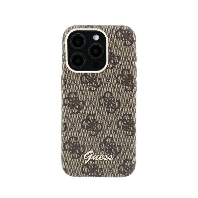 Guess GUHMP15X5P4FWMSW 4G Vintage Gold Logo MageSafe HardCase for iPhone 15 Pro Max Brown