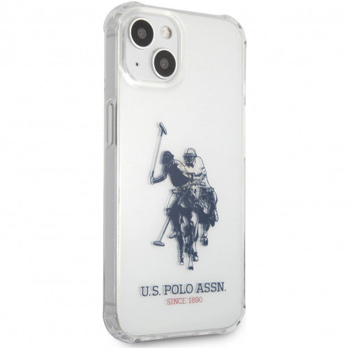 US Polo Assn USHCP13SKHRTR Silicone Collection White Case Transparant Big Horse Logo for iPhone 13 Mini