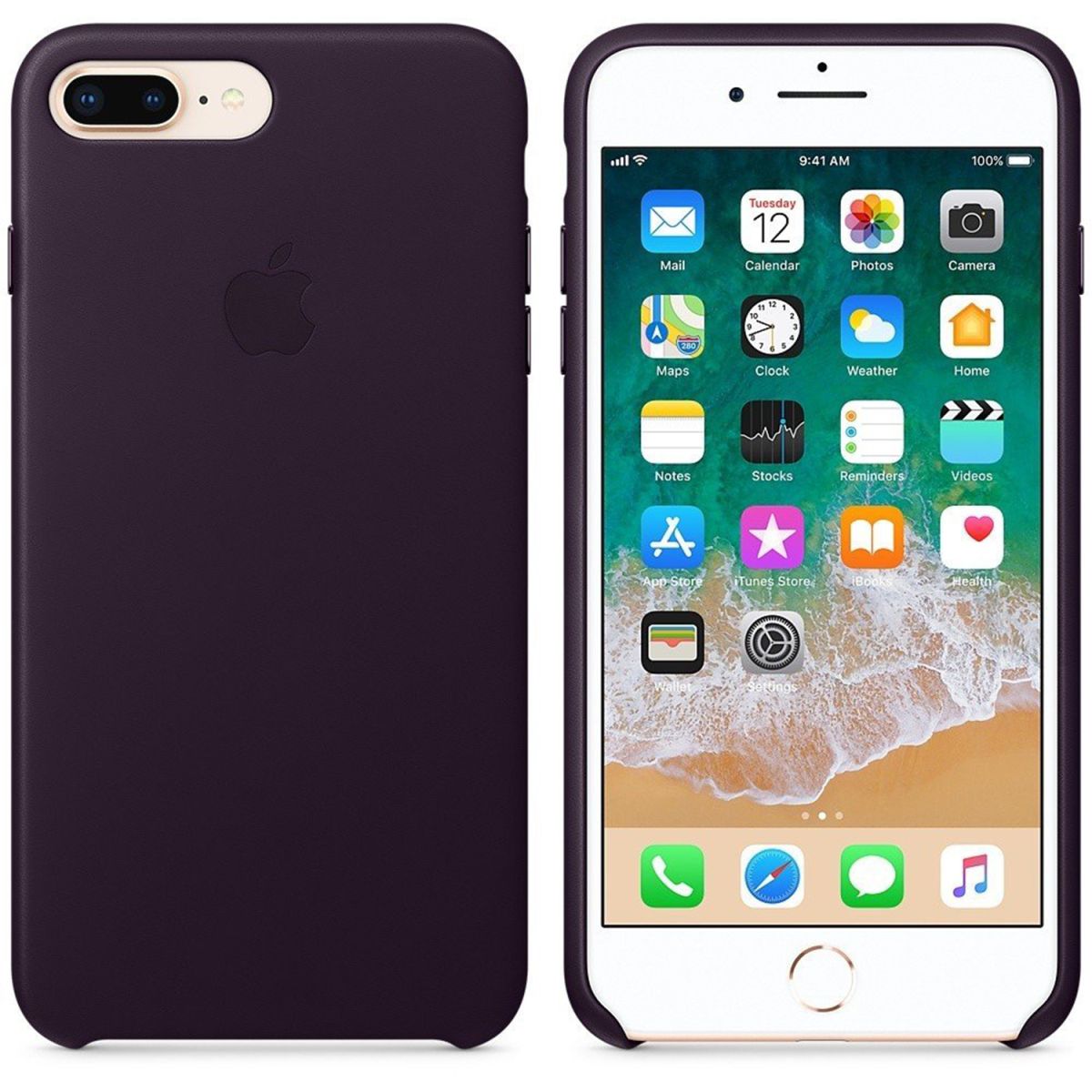 Apple Leather Backcover for iPhone 8 Plus - Aubergine